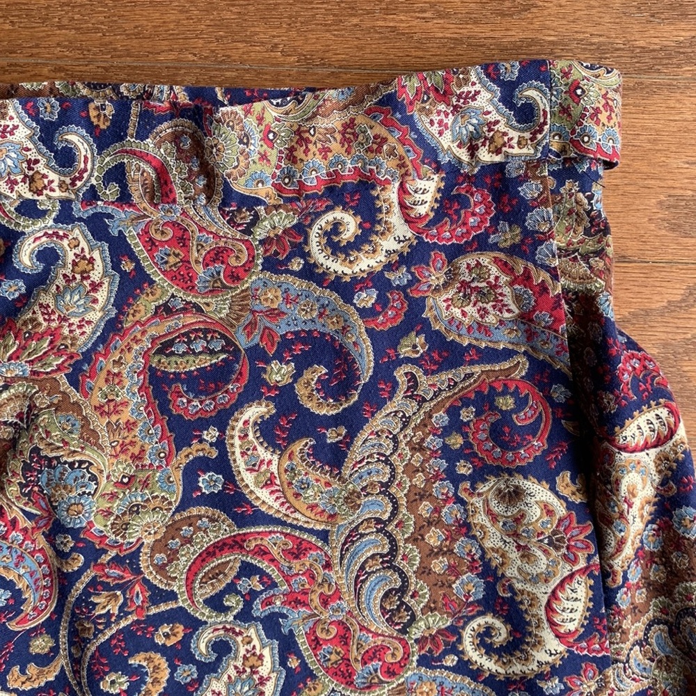 Vintage Wrap Skirt Paisley Print Tan 70s 80s Navy Tan Size Medium - Picture 4 of 9